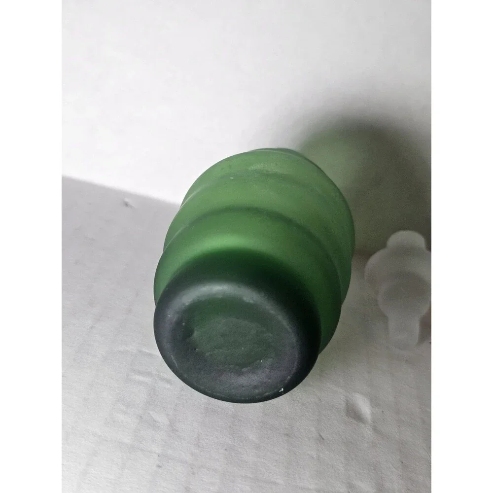 Set Of 2 Green Glass Apothecary Jars Ribbed Frosted